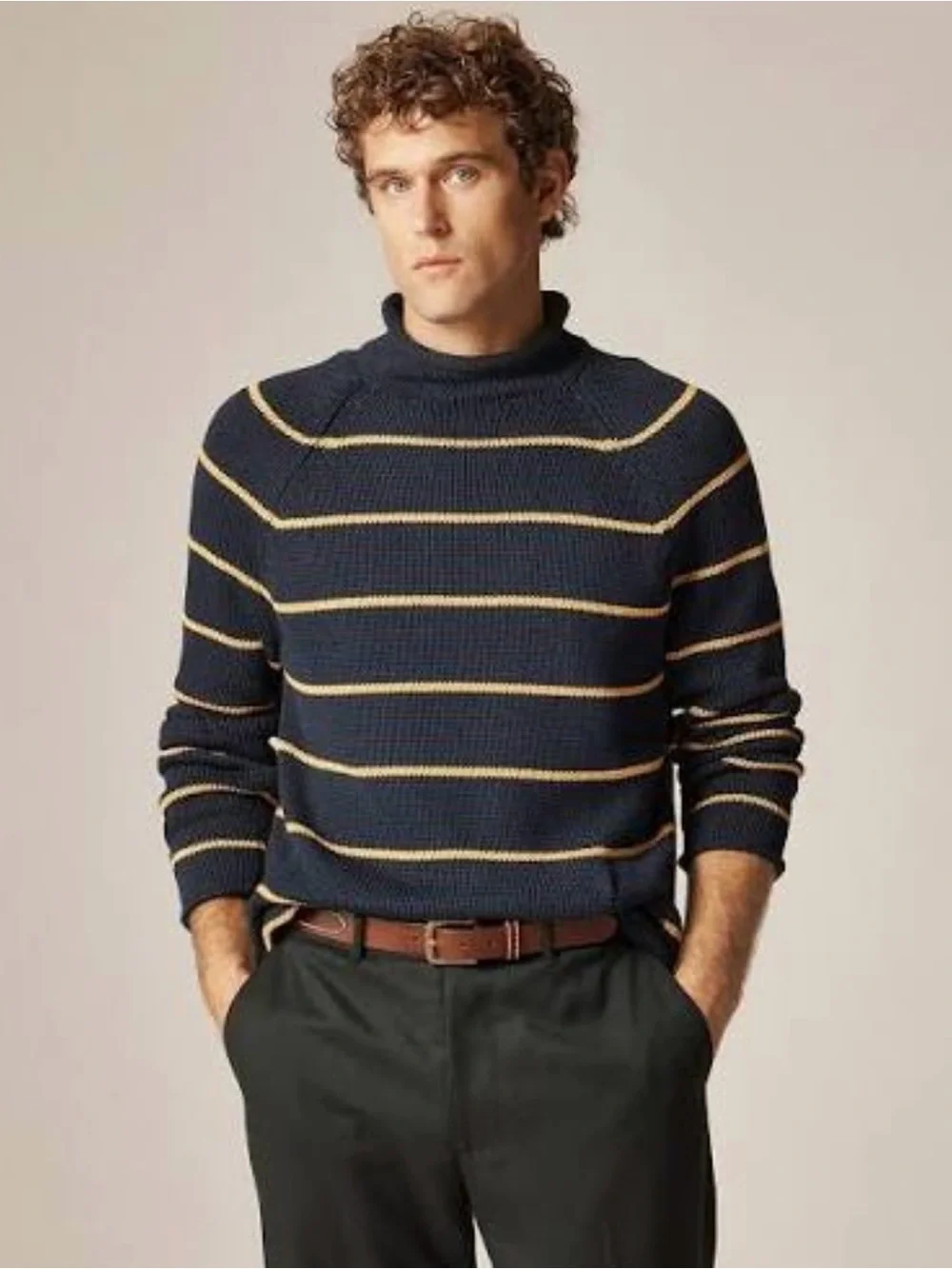 J. CREW 1988 RollneckT™ sweater in Navy Yellow Stripe Size XS NWT $118 CP609